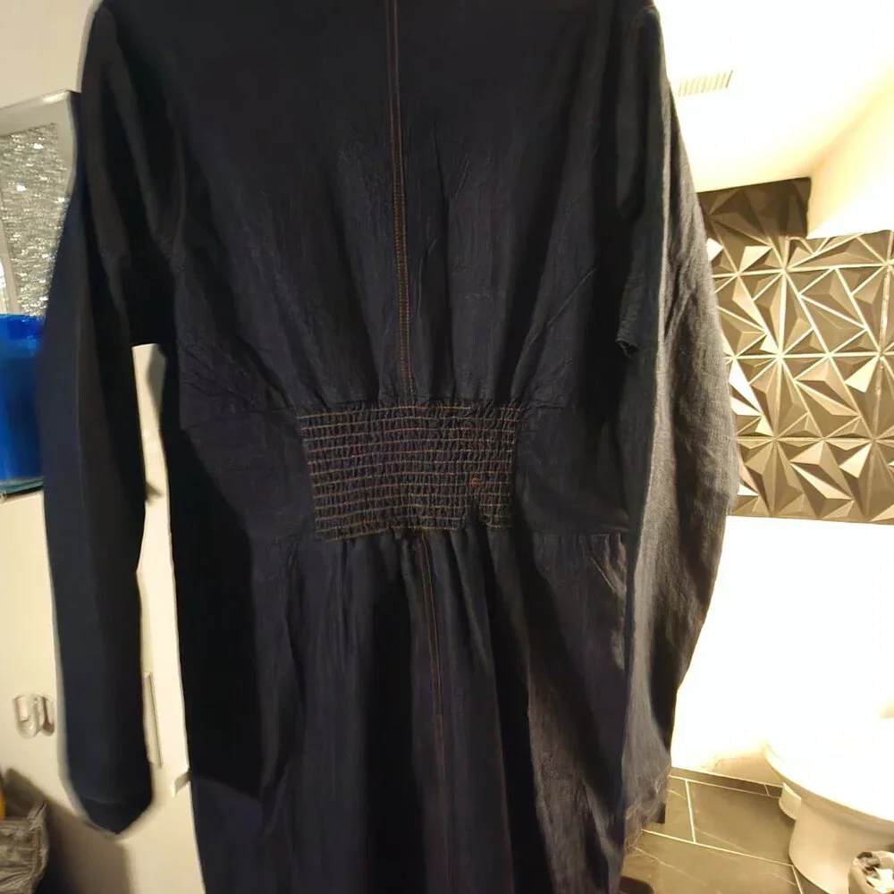 Ashley Stewart Women Chambray Zip Up Long Sleeve Maxi Shirt Dress Size 18 - Picture 3 of 5